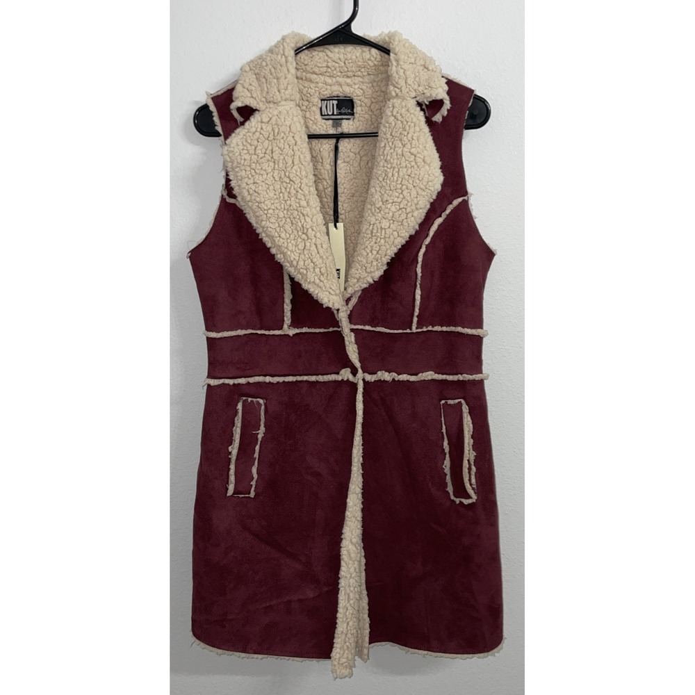 Kut from the Kloth NWT Maroon Faux‎ Suede Sherpa Lined Vest Womens size Small